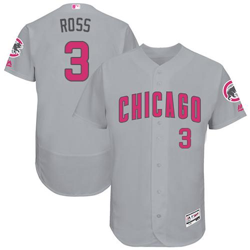 Cubs #3 David Ross Grey Flexbase Authentic Collection Mother's Day Stitched MLB Jersey - Click Image to Close